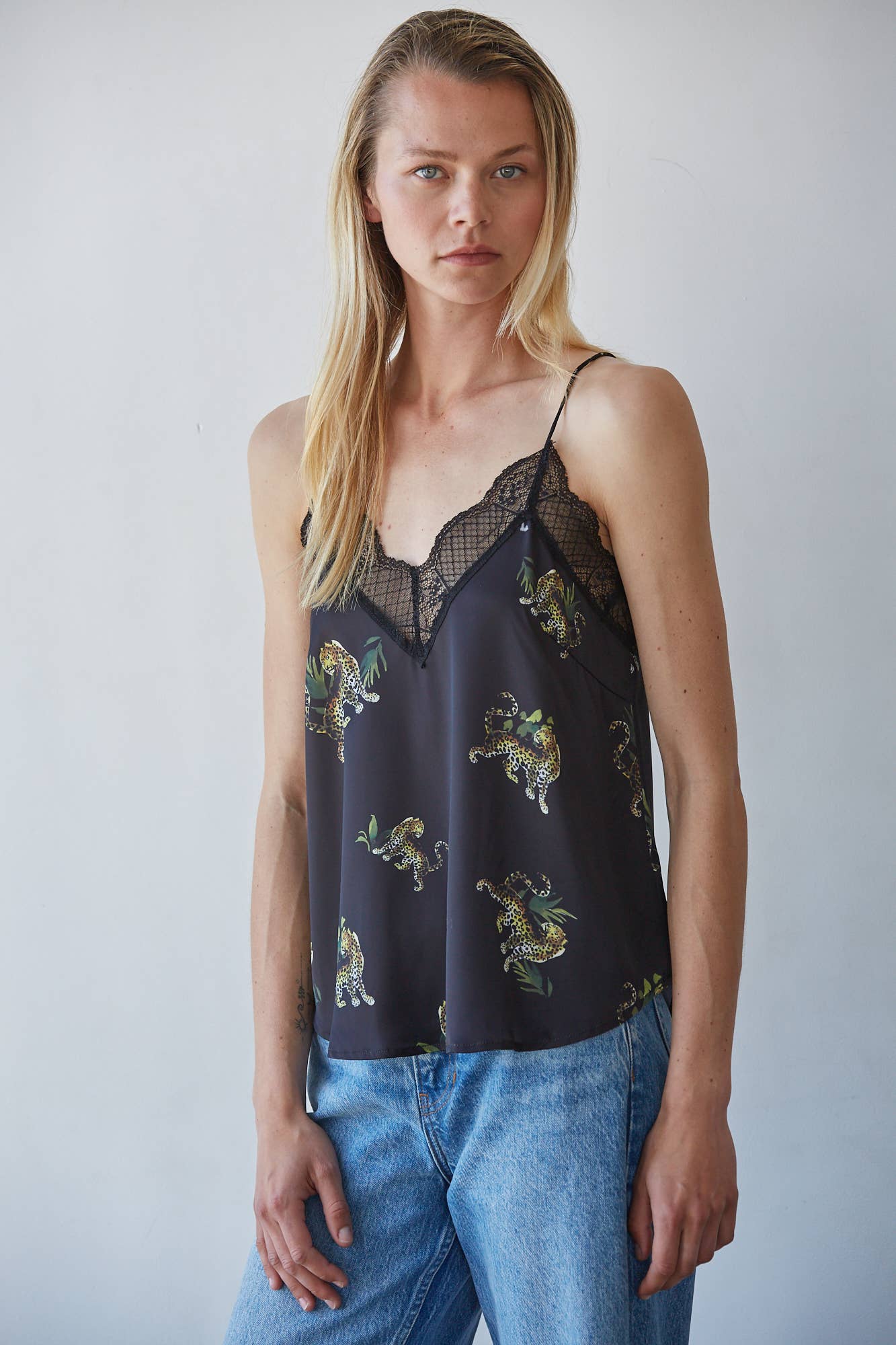 Satin Animal Print Top I Black