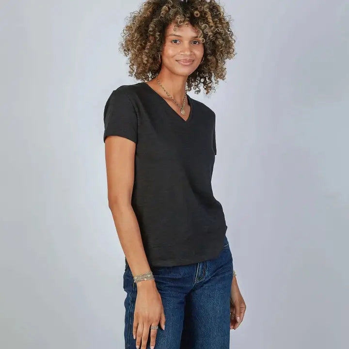 Short Sleeve V Neck | Black