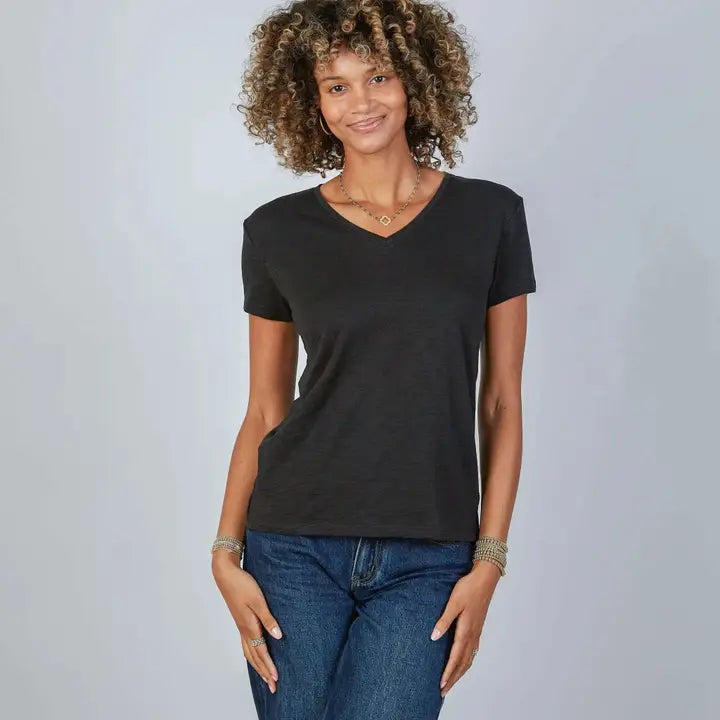 Short Sleeve V Neck | Black