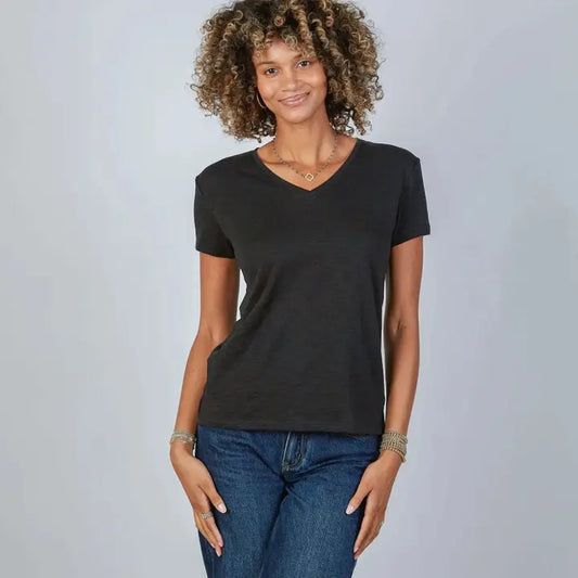 Short Sleeve V Neck | Black