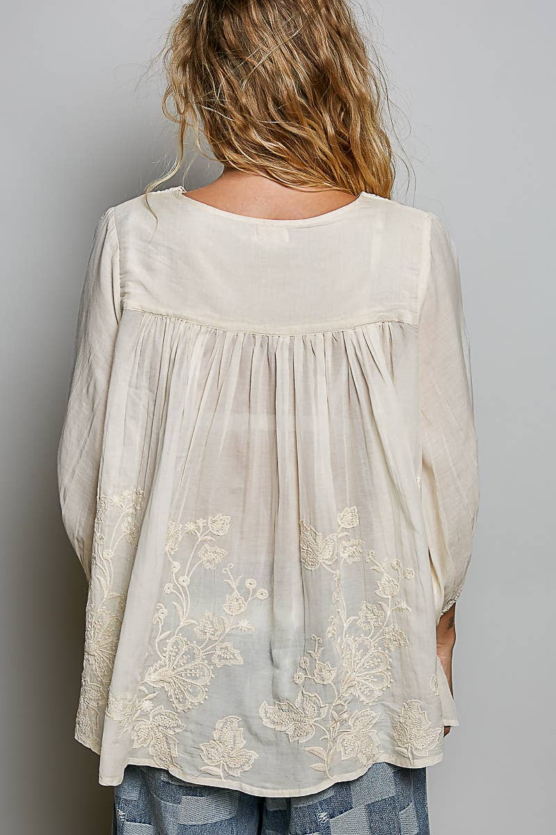 Floral Embroidered Top Denim Blue