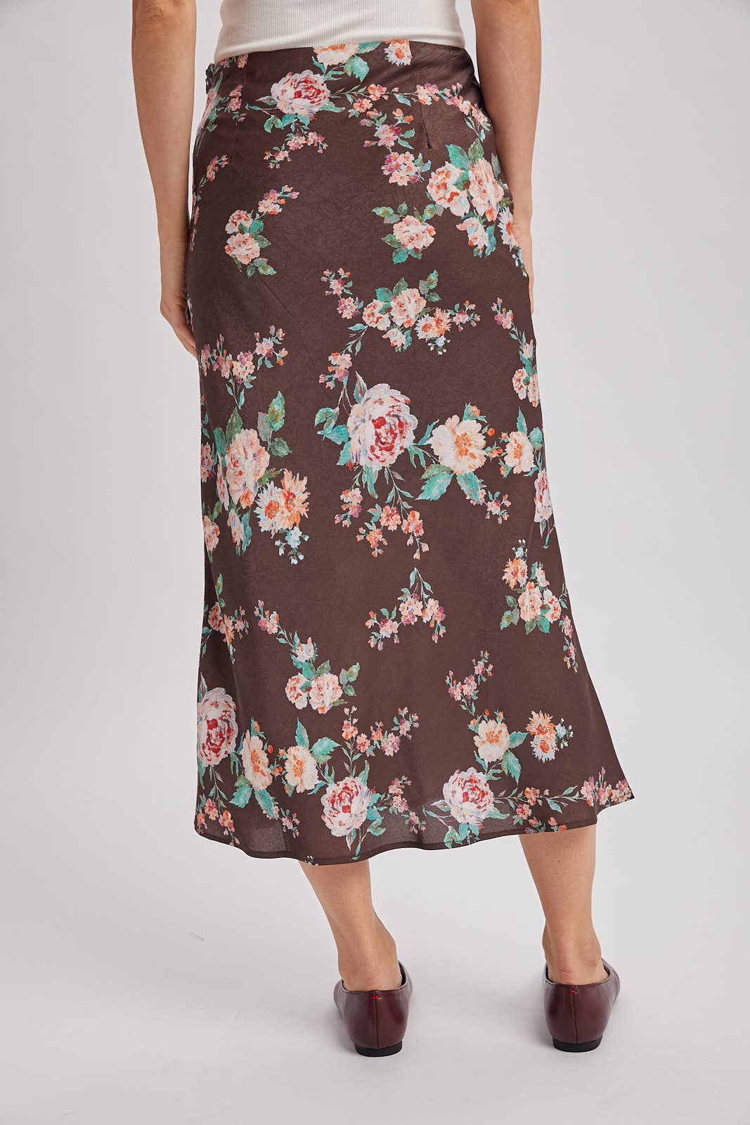 Floral Print Satin Skirt | Mocha