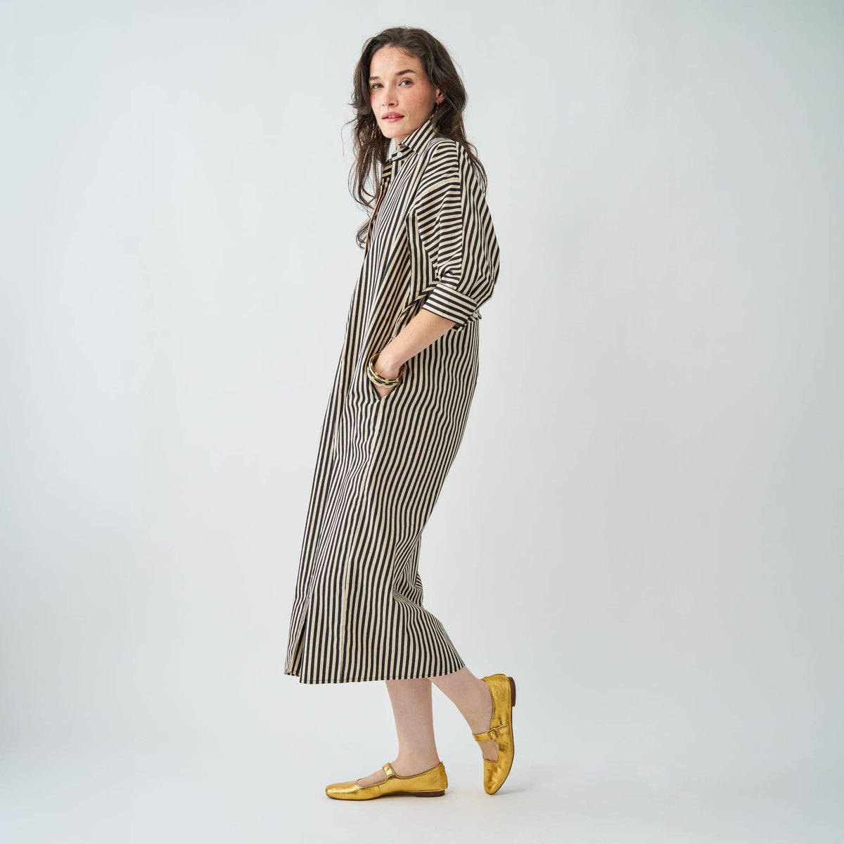 Colette Shirtdress In Black + Cream Stripe M/L
