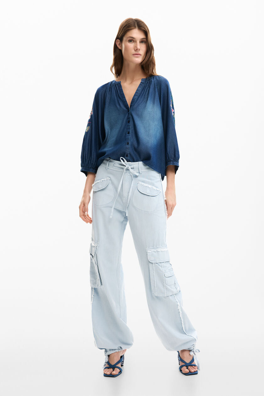 Embroidered Balloon Blouse