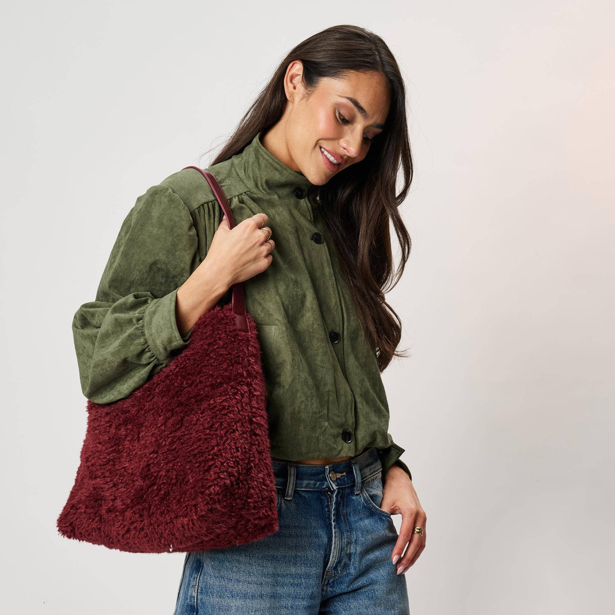 Neve Sherpa Tote | Burgundy