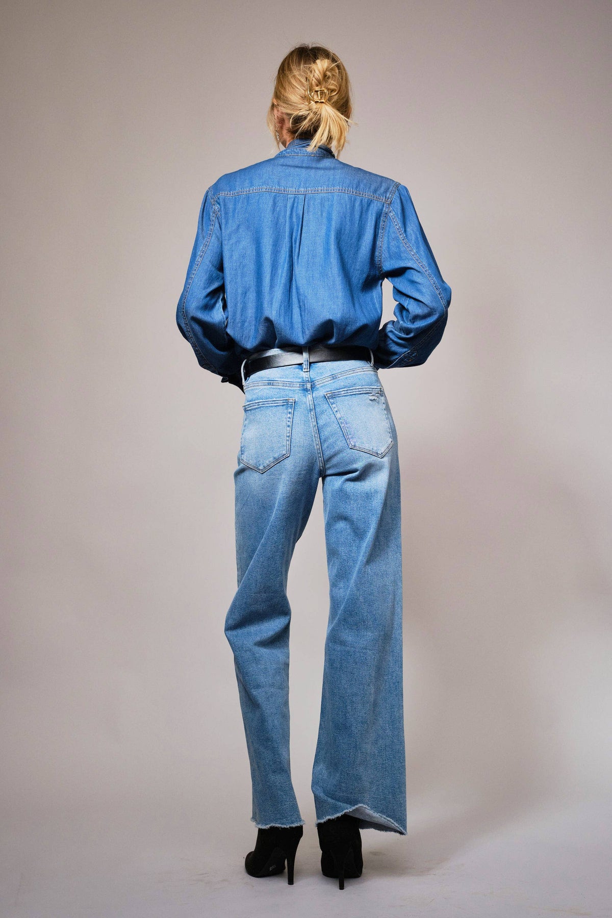 Tie Neck Chambray Blouse