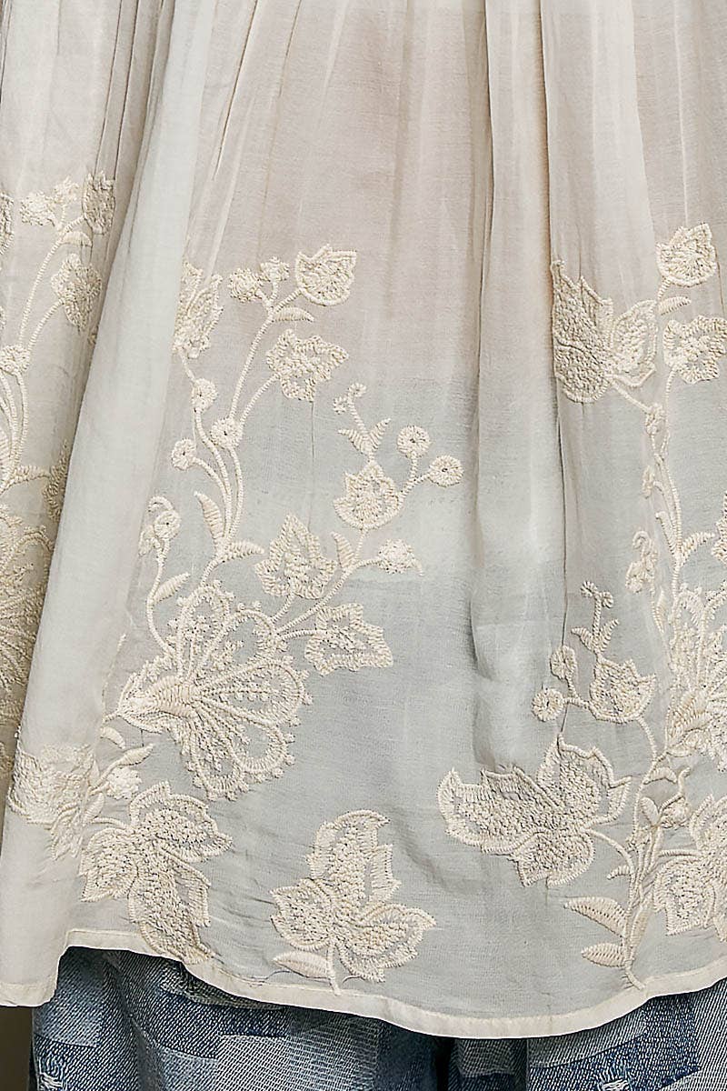 Floral Embroidered Top Denim Blue