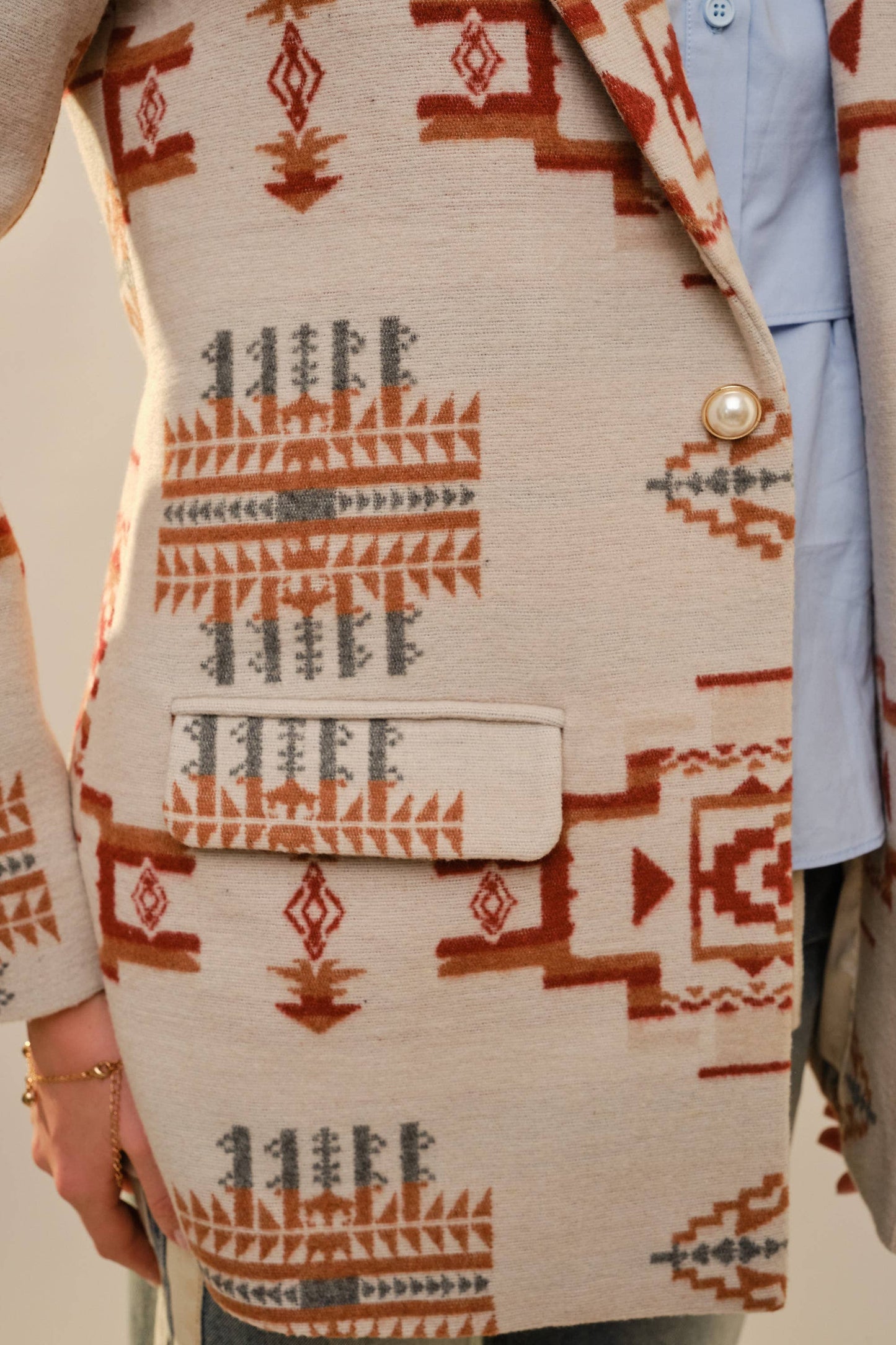 Aztec Jacquard Jewel Button Blazer