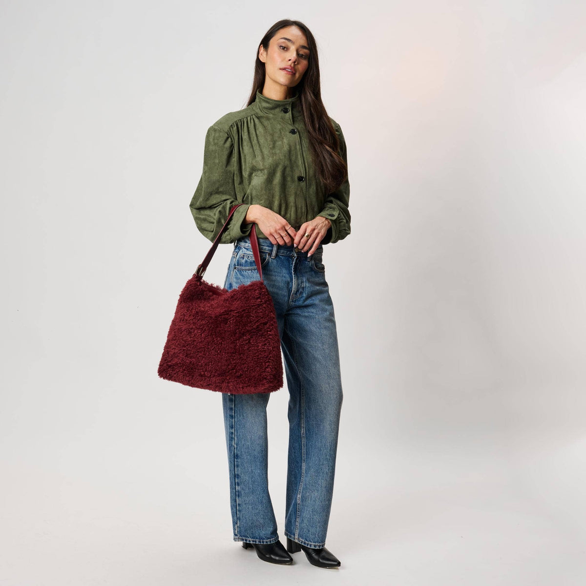Neve Sherpa Tote | Burgundy
