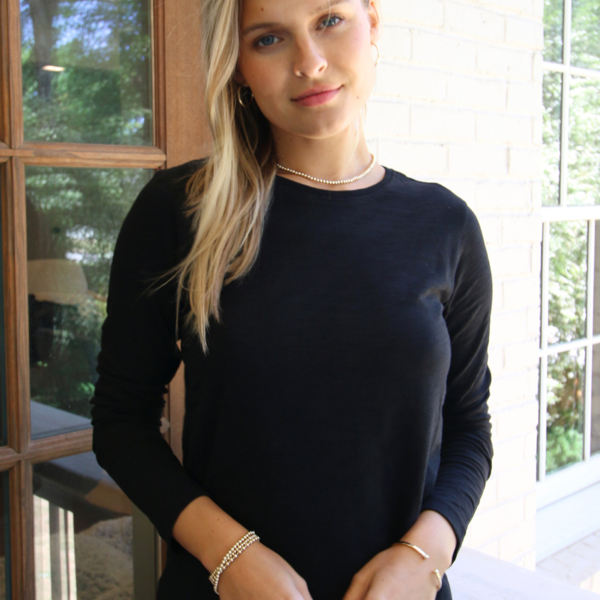 Long Sleeve Black Erin Gray Crew | L