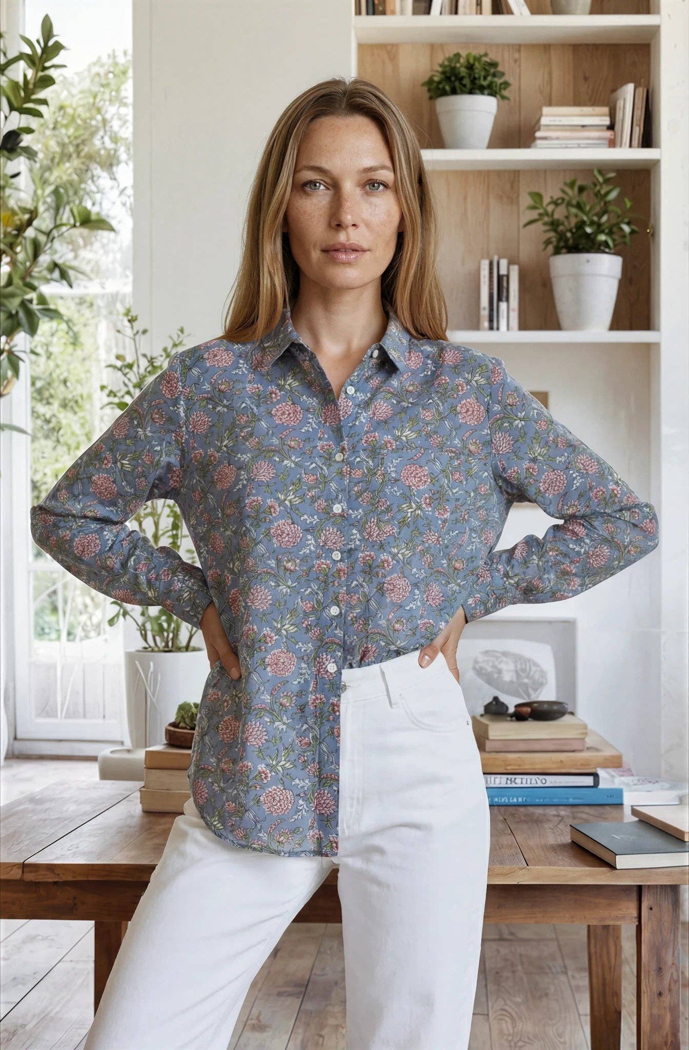 Good Boyfriend Shirt Floral Grey