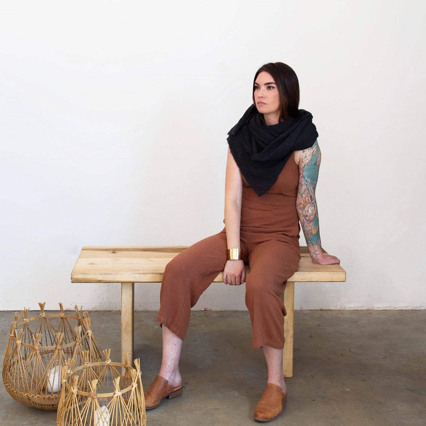 Graphite Dark Gray Oversized 100% Cashmere Scarf - Hand Dyed