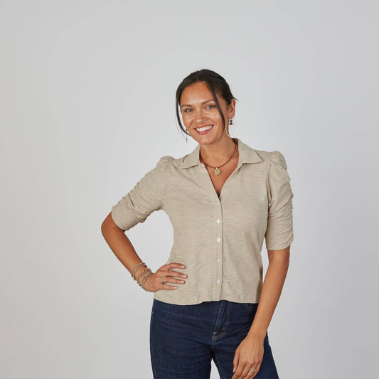 Grace Button-Up Tee | Taupe