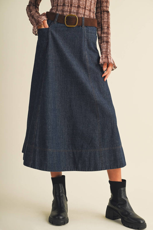 A-Line Denim Skirt Washed Indigo