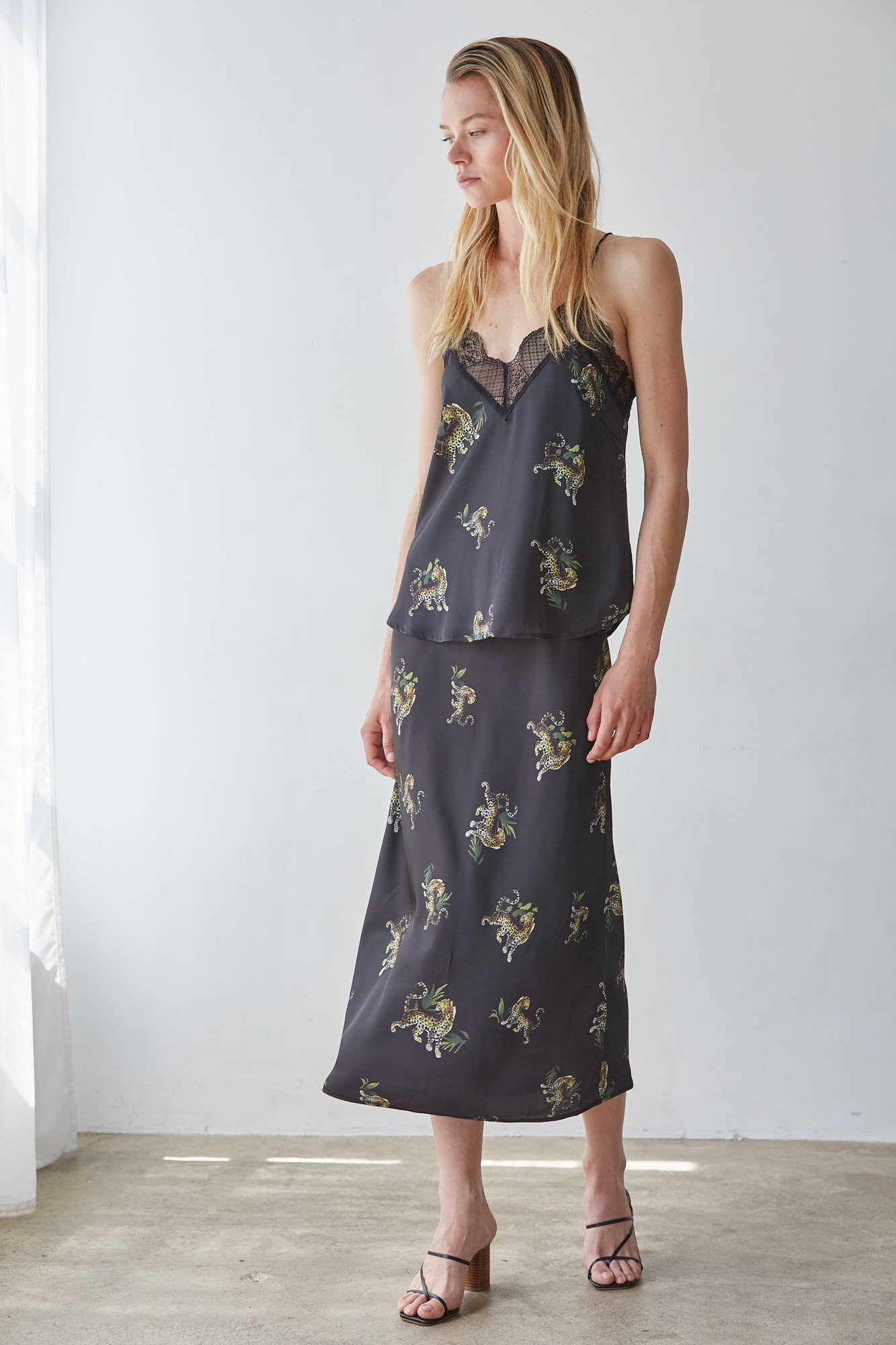 Satin Animal Print Top I Black