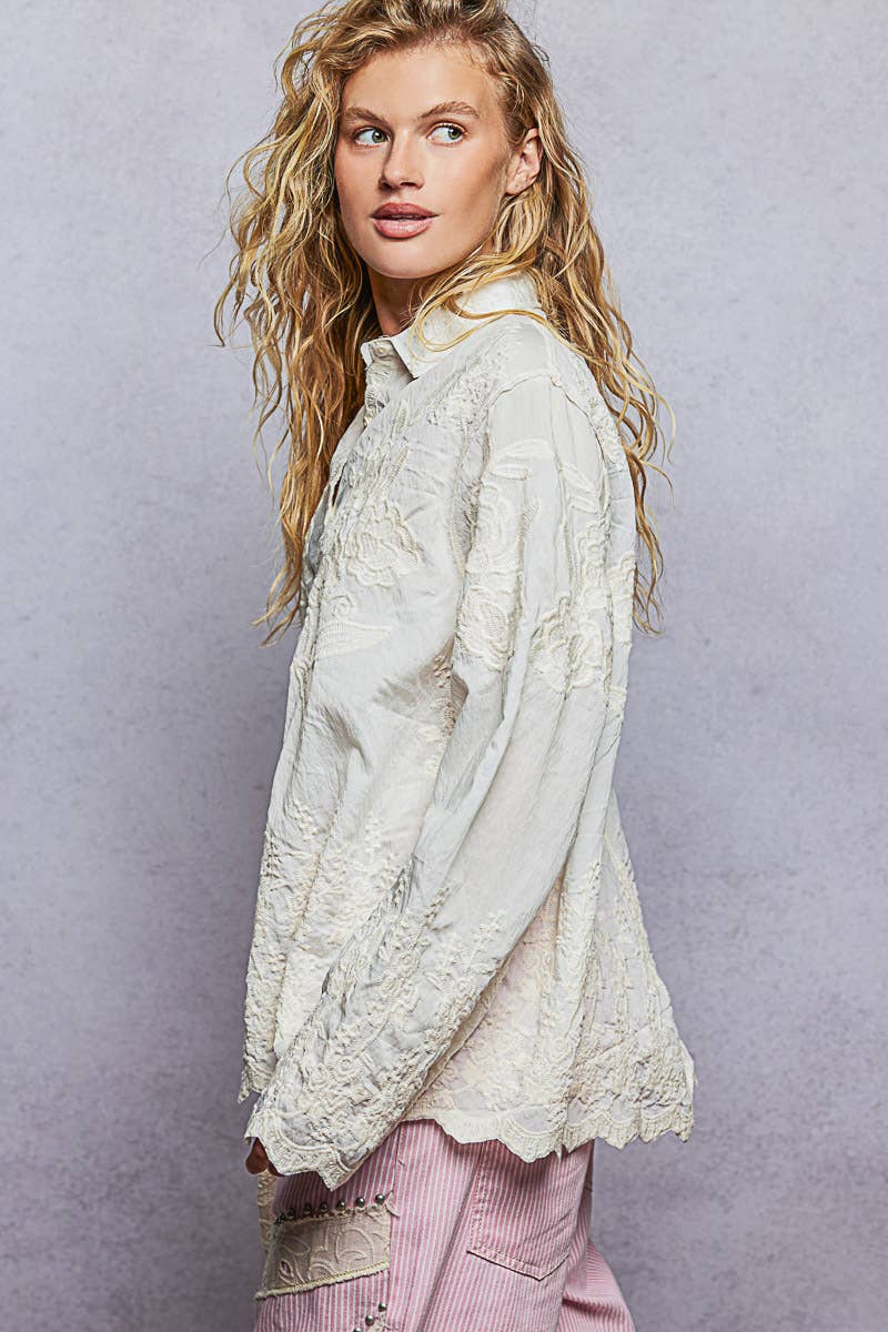 Embroidered Scalloped Top | One Size