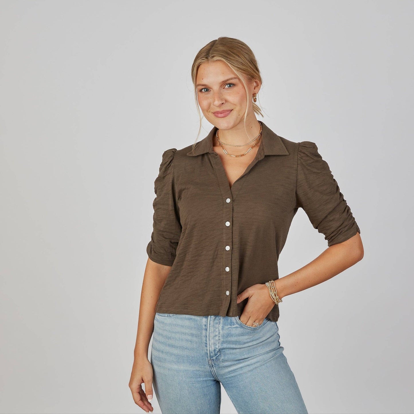 Grace Button-Up Tee | Espresso