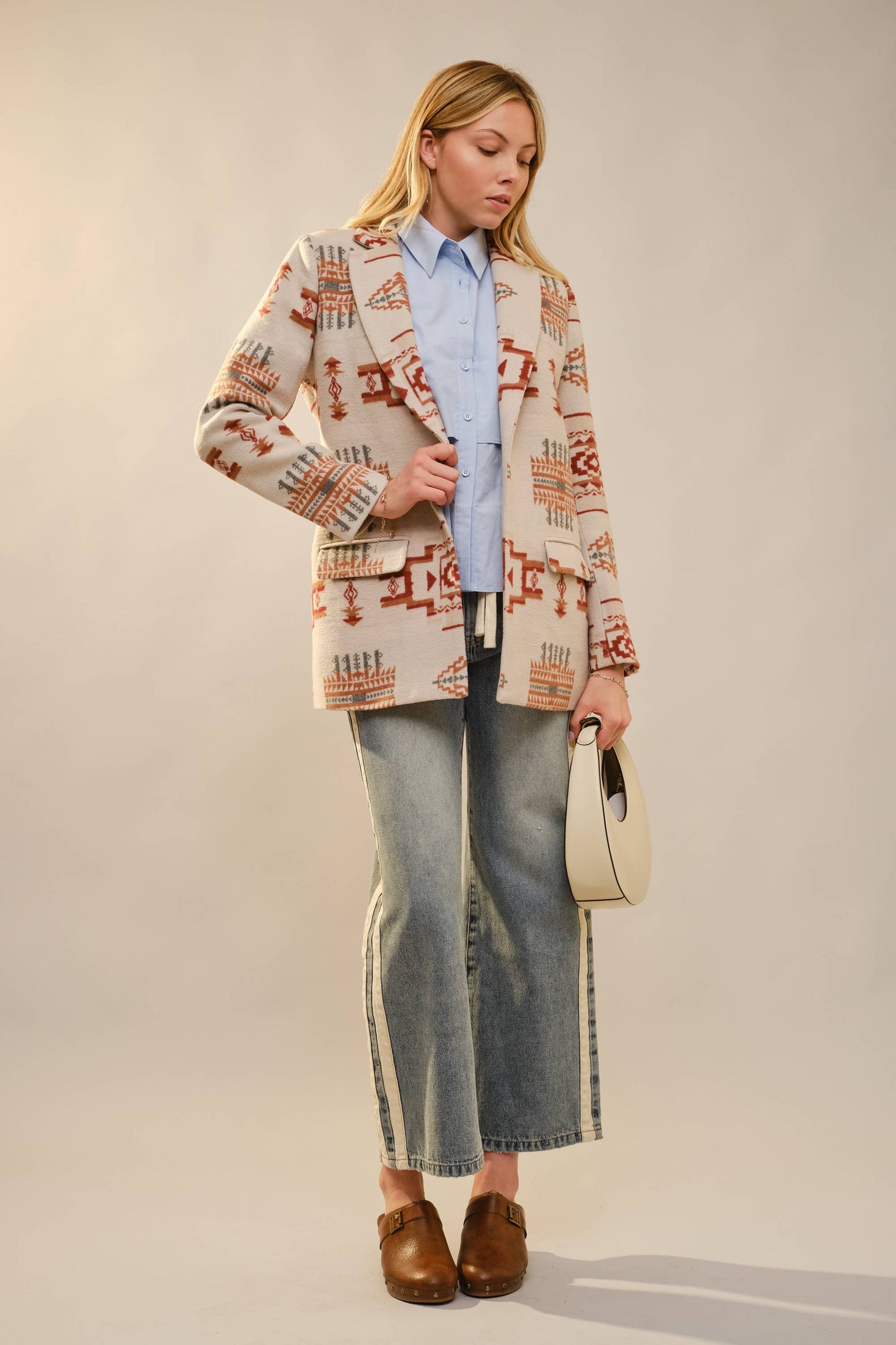 Aztec Jacquard Jewel Button Blazer
