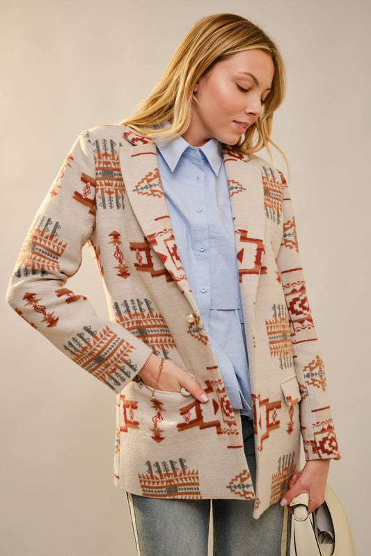 Aztec Jacquard Jewel Button Blazer