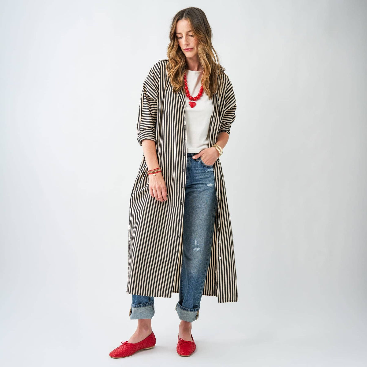 Colette Shirtdress In Black + Cream Stripe M/L