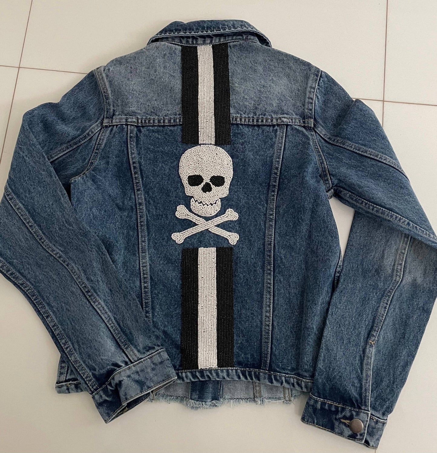 Jacket | Denim + Glass Beaded Skull | XL